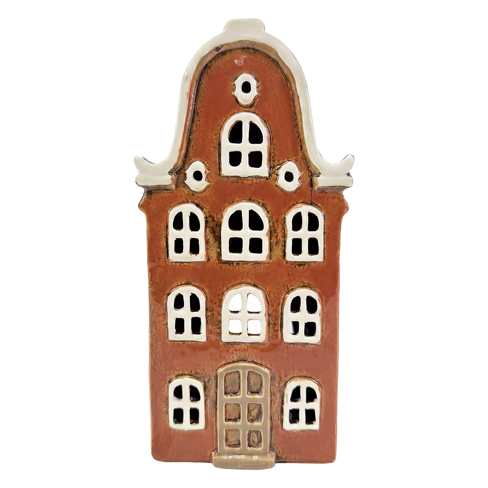 Kerzenhalter Weihnachten Häuschen Orange Beige 11x8x24 cm