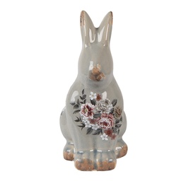 [6CE1968M] Image de décoration Lapin Gris Rose 13x10x21 cm