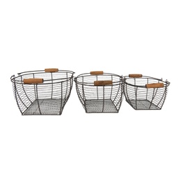 [6Y4660] Storage Baskets Set of 3 Brown 35x26x14 cm