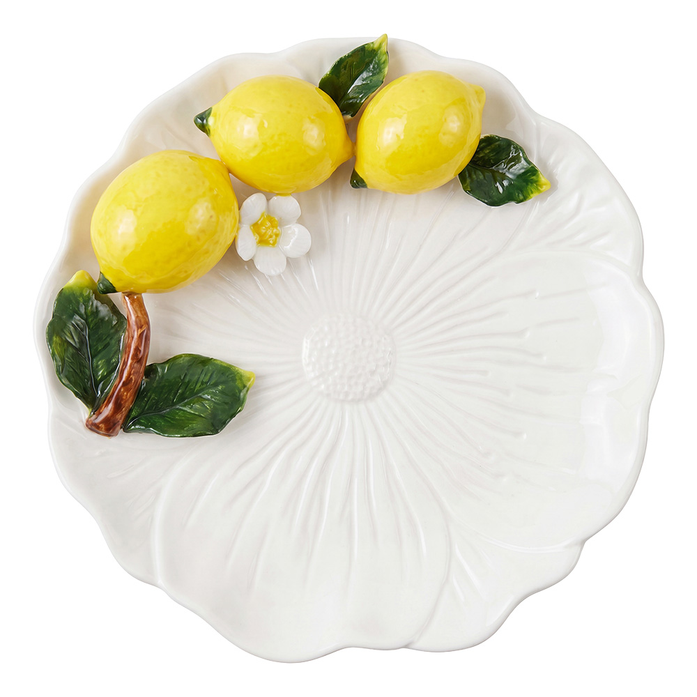 Plat décoratif avec des Citrons Blanc Jaune Ø 16x7 cm