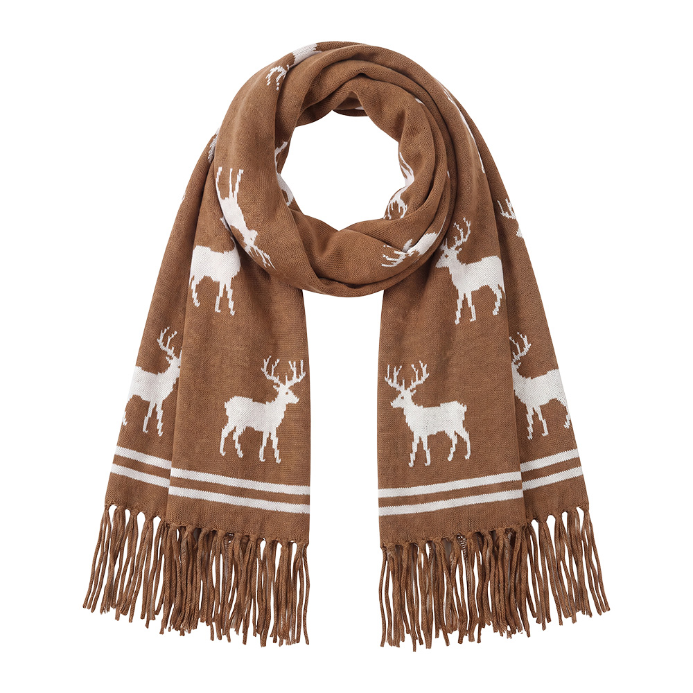 Clayre & Eef Printed Scarf Brown Polyester