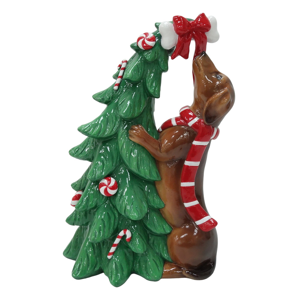 Decoration Christmas Tree with dog Green Brown 23x16x32 cm