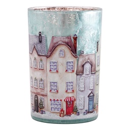 [6GL5392] Photophore Bleu Beige Ø 12x18 cm