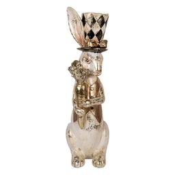 [6PR5092] Deko Kaninchen Weiß Goldfarbig 14x11x38 cm