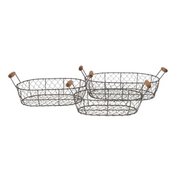 [6Y3769] Storage Baskets Set of 3 Brown 42x27x15 cm