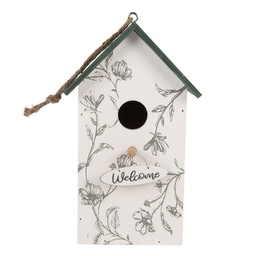 [6H2440] Birdhouse White Green 15x10x22 cm