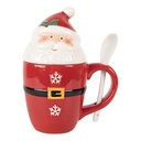 Mug with lid and spoon Red White 13x9x17 cm / 300 ml