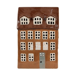 [6CE1887] Portacandele Natale Casette Marrone 17x11x24 cm