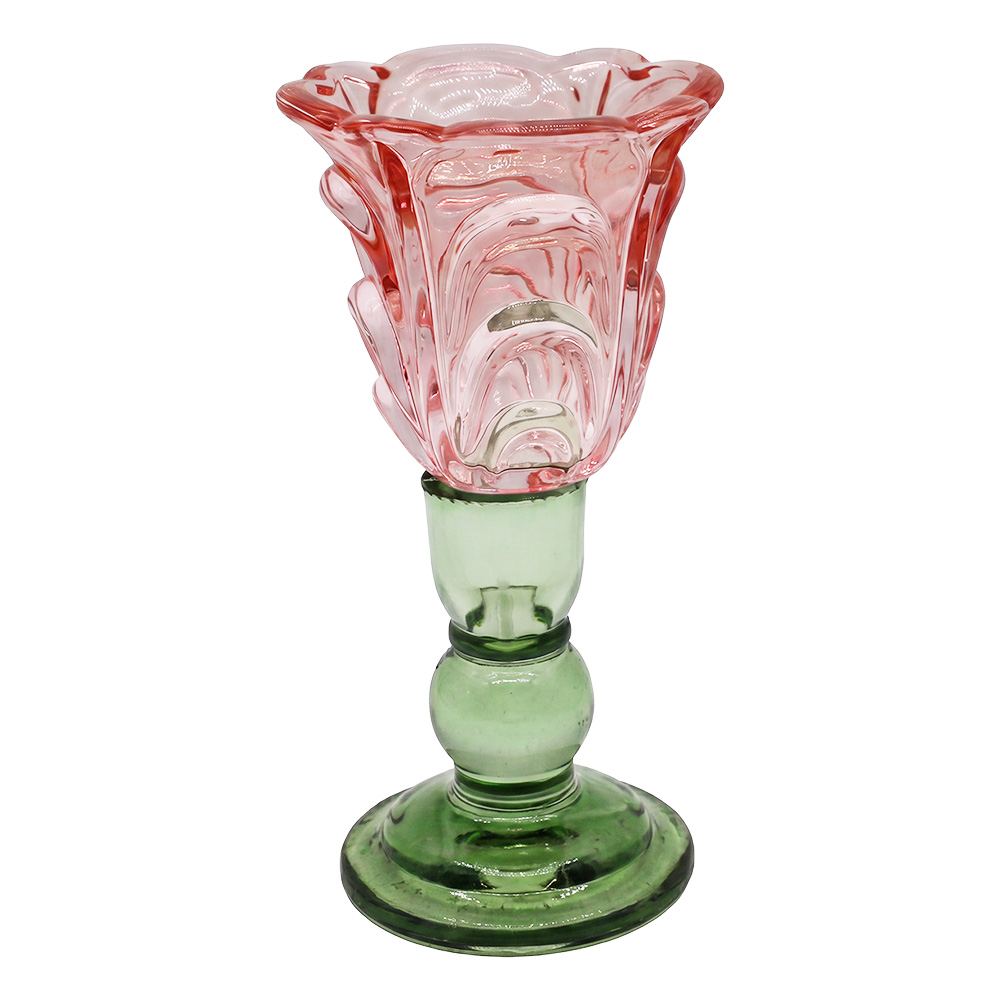 Porte-lampion en verre Rose Vert Ø 10x18 cm