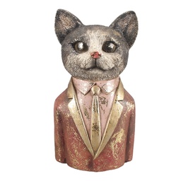 [6PR5096] Decoration Statue Cat Brown Red 13x11x23 cm