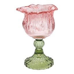 [6GL5545P] Portacandele in Vetro Rosa Verde Ø 11x15 cm