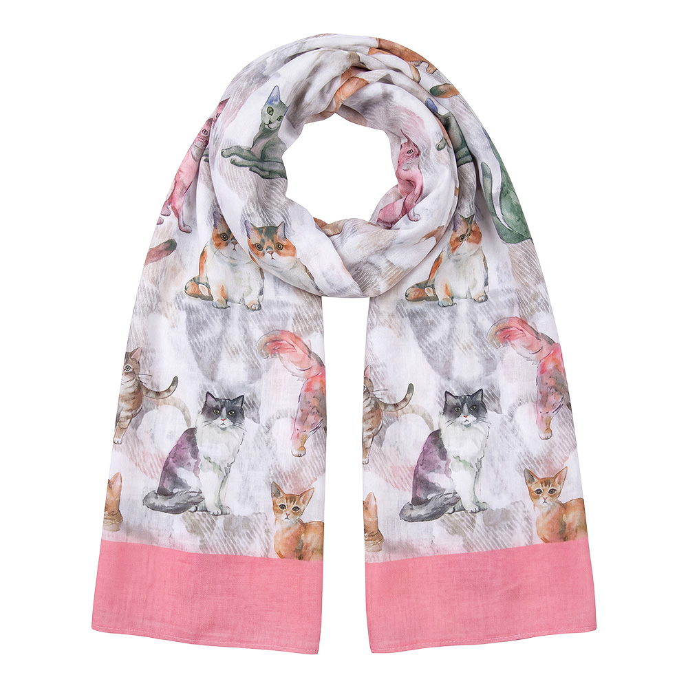 Clayre & Eef Printed Scarf Pink Polyester
