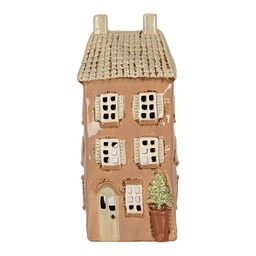 [6CE1895] Kerzenhalter Weihnachten Häuschen Braun Beige 12x9x28 cm