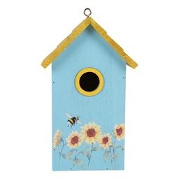 [6H2448] Casetta per Uccelli Blu Giallo 15x10x22 cm