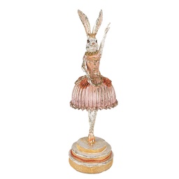 [6PR3884] Statua Decorativa Coniglio Rosa Beige 11x11x35 cm