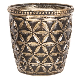[6GL2637] Glas Kerzenhalter Blumen Braun Ø 9x9 cm