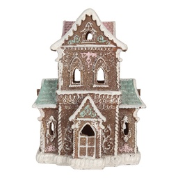 Clayre & Eef Gingerbread house met LED 15x12x20 cm Bruin Kunststof