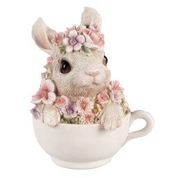[6PR4895] Image de décoration Lapin Gris Rose 13x10x15 cm
