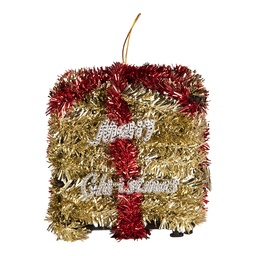 [66618] Décoration pendentif Boîte cadeau Couleur or Rouge 9x9x10 cm