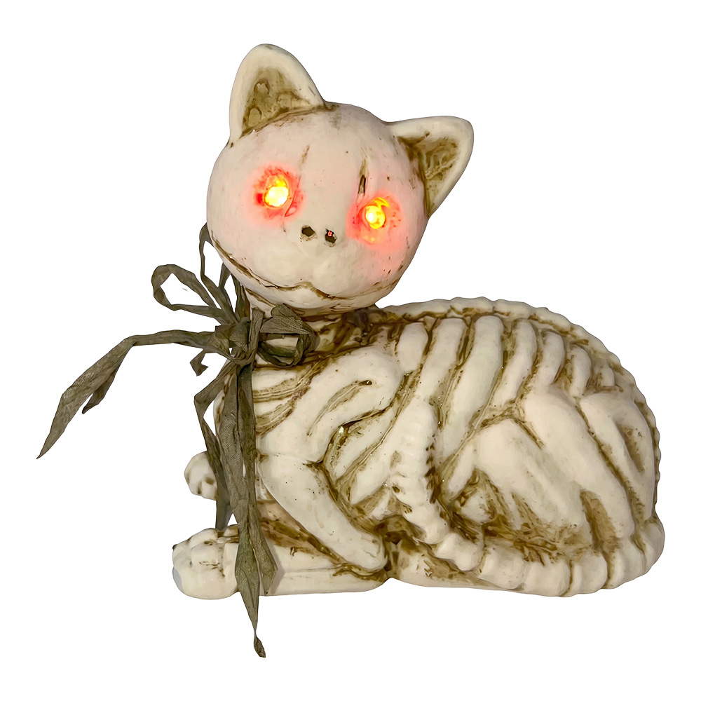 Decorazione Scheletro Gatto Bianco Marrone 15x10x15 cm