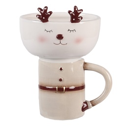 [6CE2255] Becher mit Schale Beige Weiß 12x12x18 cm / 250 ml / 250 ml
