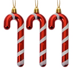 [66118] Décoration pendentif Canne à sucre (Set de 3) Rouge Blanc 4x1x13 cm
