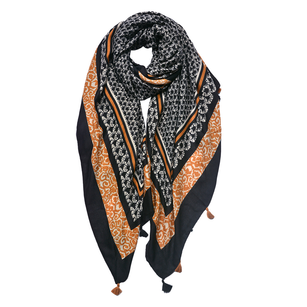 Schal Damen Muster Schwarz 90x180 cm