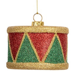 [66088] Pendentif décoratif Tambour Rouge Vert Ø 7x5 cm