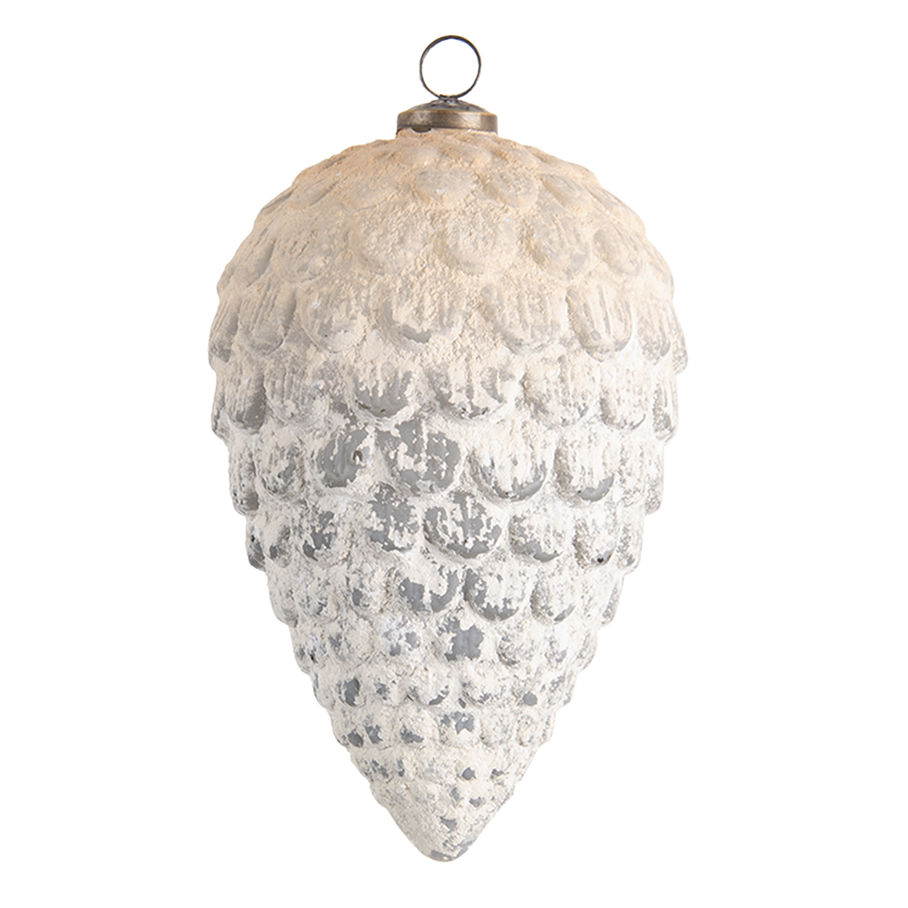 Clayre & Eef Palla di natale XL Ø 13x20 cm Bianco Grigio Vetro