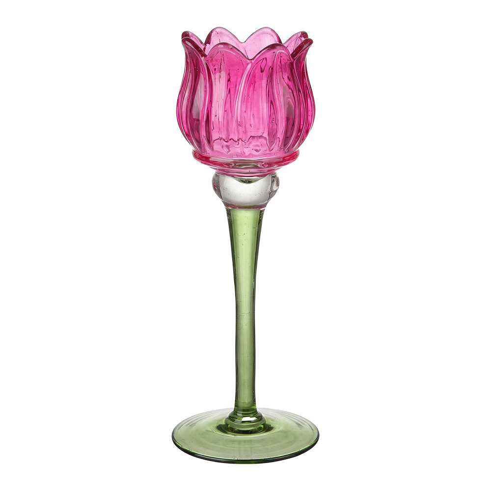 Glas Kerzenhalter Rosa Grün Ø 7x22 cm