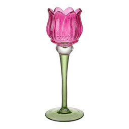 [6GL5551F] Glas Kerzenhalter Rosa Grün Ø 7x22 cm