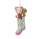 Pendentif décoratif Ours en Chaussette de Noël Vert Rouge 7x5x15 cm