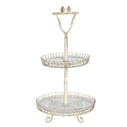 [5Y0728] Etagere 2 Etagen Weiß Ø 36x65 cm