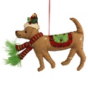 Decorazione pendente Cane in feltro Marrone Rosso 14x2x11 cm