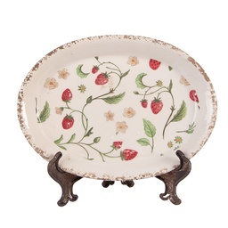 [6CE2022] Dekoration Teller Beige Rot 25x18x3 cm