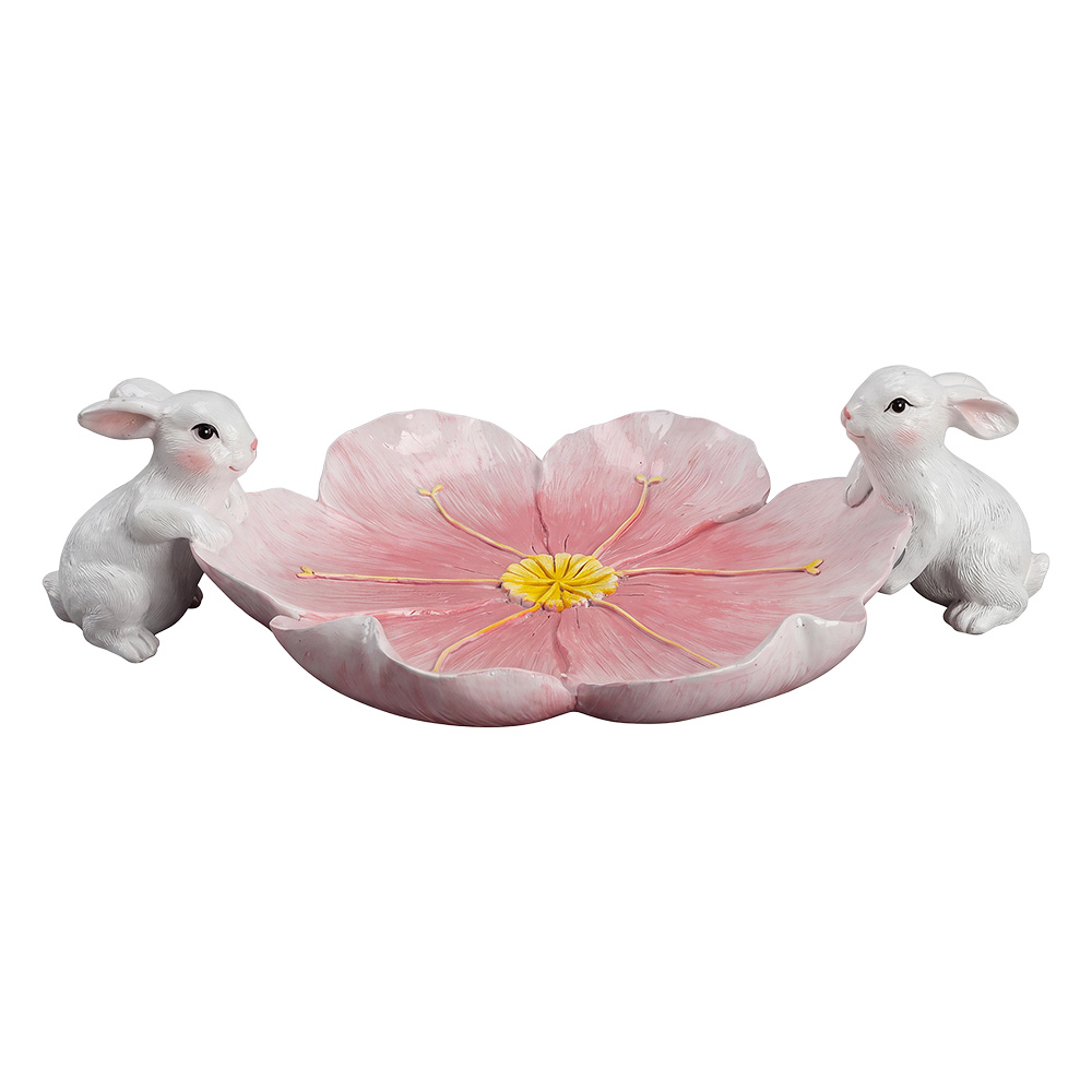 Decorative Bowl/Platter with rabbits White Pink 30x19x8 cm
