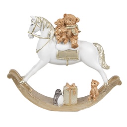 [6PR4921GG] Deko Schaukelpferd Weiß Goldfarbig 18x4x15 cm