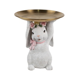 [6PR5197] Decorazione Coniglio con scodella Bianco Color oro Ø 21x23 cm
