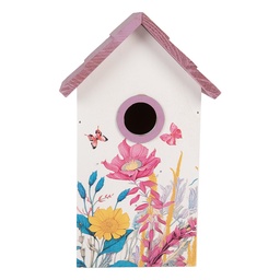 [6H2452] Maison d'oiseau Blanc Rose 15x10x22 cm