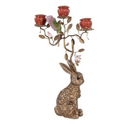 [6PR6036] Kerzenständer Kaninchen Goldfarbig Rot 24x10x47 cm