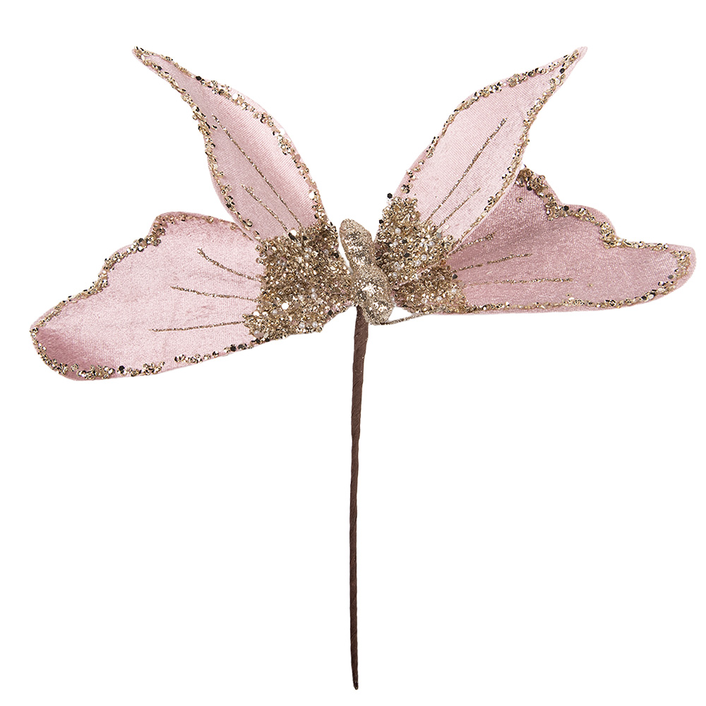 Decorazione Natale Farfalla Rosa Color oro 11x5x36 cm