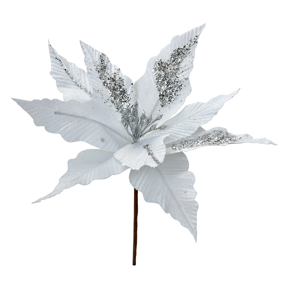 Weihnachtsdeko Blume Weiß Silberfarbig Ø 30x26 cm