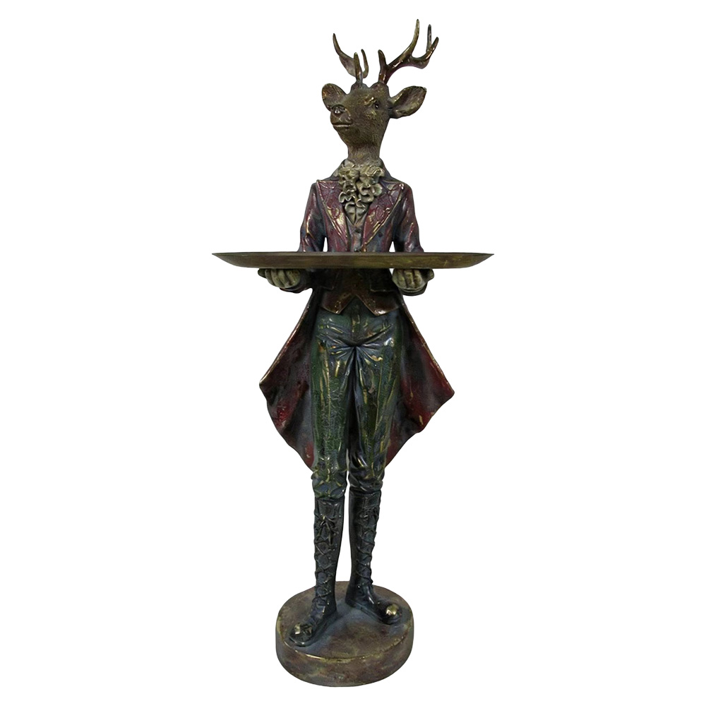 Dekoration Hirsch mit Schale Braun Rot 19x17x60 cm