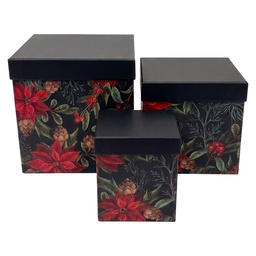 [67052] Storage box (3) Black Green 21x21x21 / 18x18x19 / 15x15x18 cm