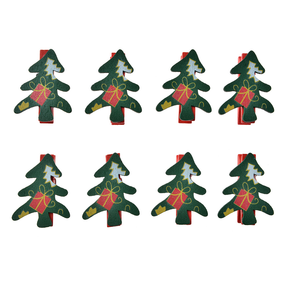 Pince à linge avec Arbre de Noël (set 8) Vert Blanc 3x1x4 cm