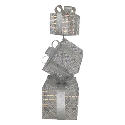 [50927] Decorazione di Regali impilati con LED Color argento 25x25x97 cm / 3xAA