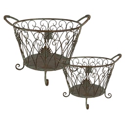 [6Y4844] Cesti Portaoggetti (set di 2) Verde, Marrone 41x33x29 / 35x28x24 cm