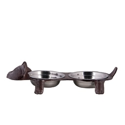[6Y4324] Mangeoire à oiseaux Chat Marron 42x18x8 cm / 2x350 ml