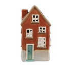 Portacandele Natale Casette Arancio Marrone 10x8x18 cm