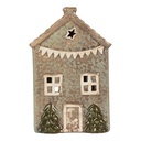 Tealight Holder Christmas House Green Beige 10x8x15 cm